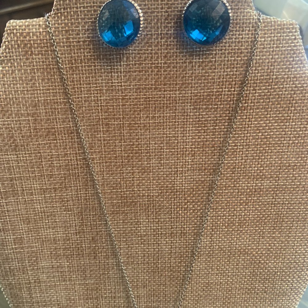 Sterling Silver / Blue Topaz Necklace / Ear Rings set
